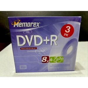 Memorex DVD+R 3 pk 8X 4.7GB 120 min Video New Factory Sealed